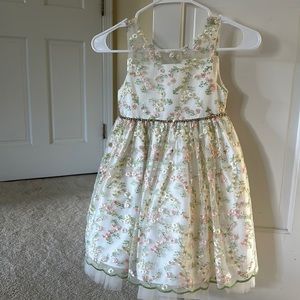 Girls dress. Size 6. Ivory with pink and green flowers. Lace overlay. Worn once